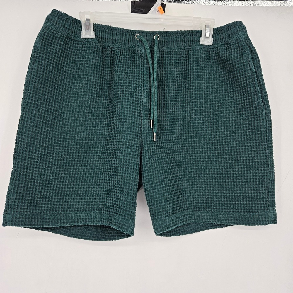Negative Space Shorts‎ Mens XL Waffle Weave Green Casual Preppy Drawstring